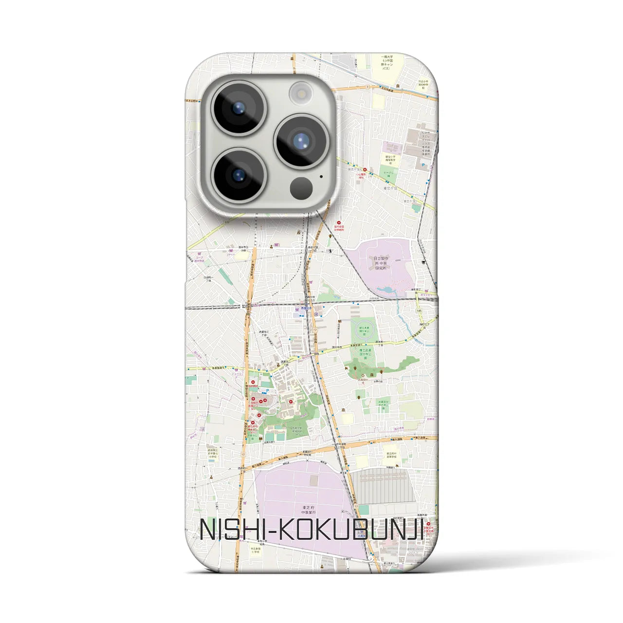 【西国分寺】地図柄iPhoneケース（バックカバータイプ・ナチュラル）iPhone 15 Pro 用