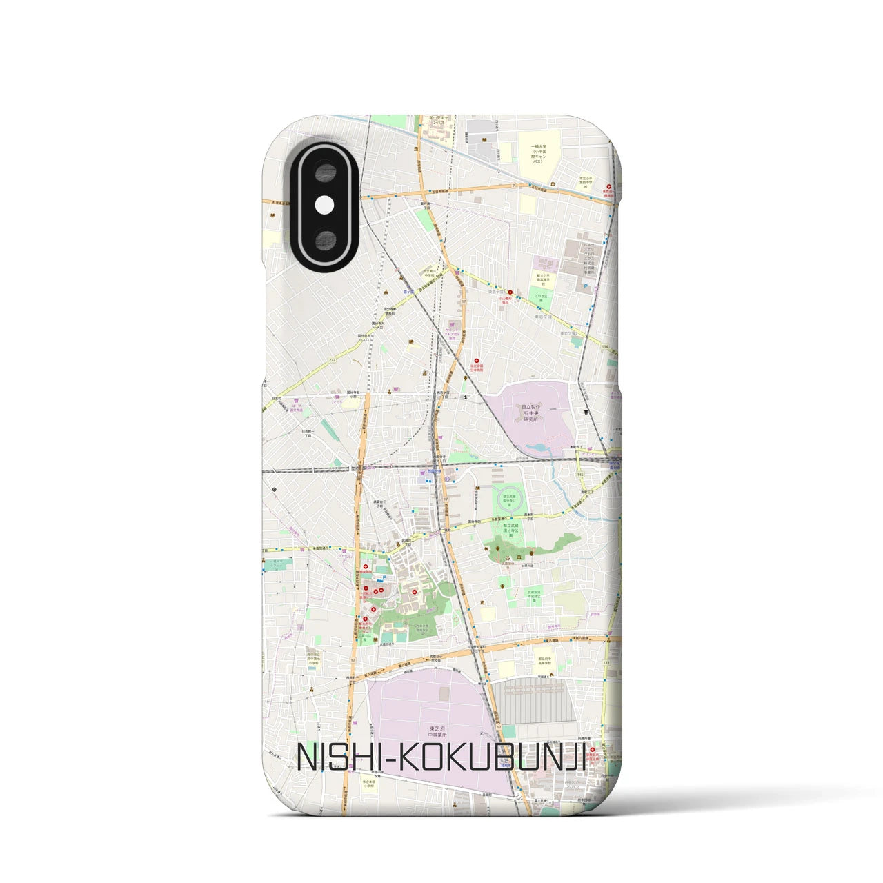 【西国分寺】地図柄iPhoneケース（バックカバータイプ・ナチュラル）iPhone XS / X 用