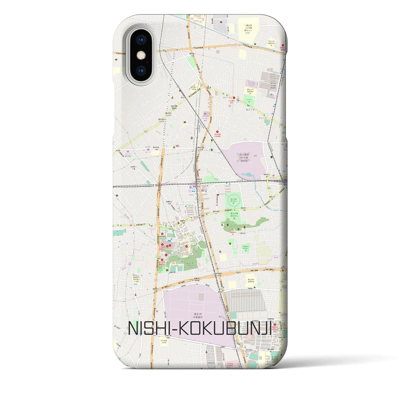 【西国分寺】地図柄iPhoneケース（バックカバータイプ・ナチュラル）iPhone XS Max 用