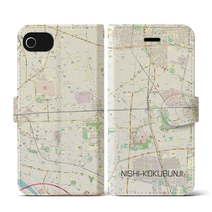 【西国分寺（東京都）】地図柄iPhoneケース（手帳タイプ）ナチュラル・iPhone SE（第3 / 第2世代） / 8 / 7 / 6s / 6 用