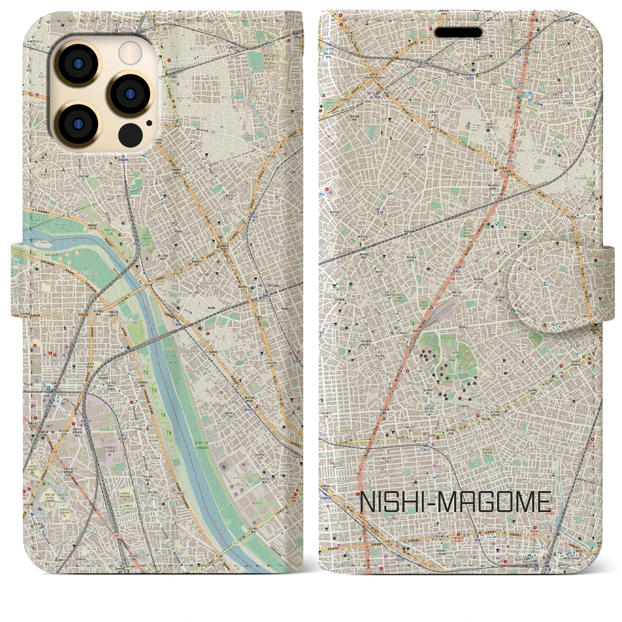 【西馬込】地図柄iPhoneケース（手帳両面タイプ・ナチュラル）iPhone 12 Pro Max 用