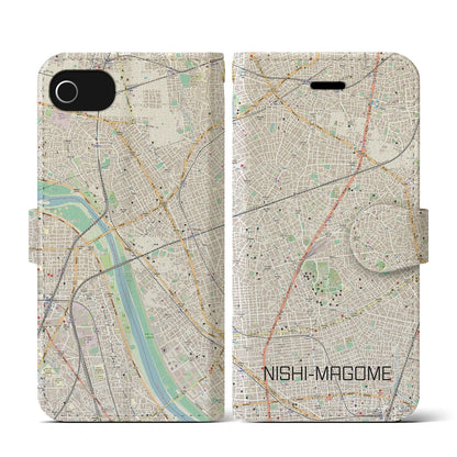 【西馬込（東京都）】地図柄iPhoneケース（手帳タイプ）ナチュラル・iPhone SE（第3 / 第2世代） / 8 / 7 / 6s / 6 用