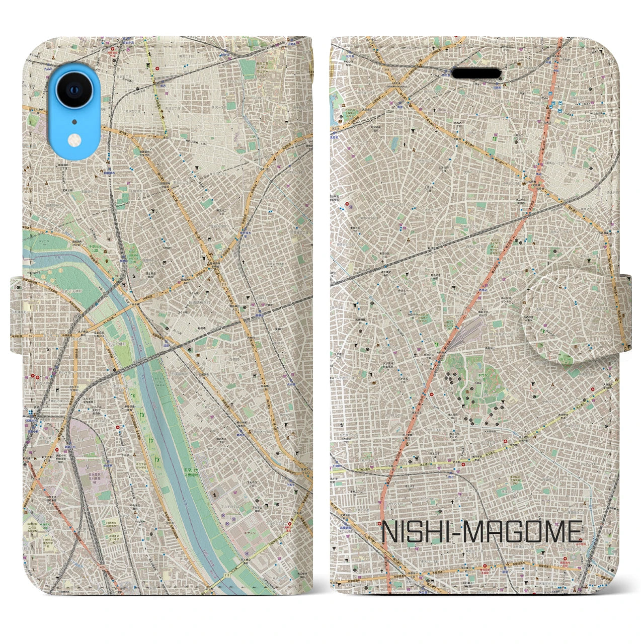 【西馬込】地図柄iPhoneケース（手帳両面タイプ・ナチュラル）iPhone XR 用
