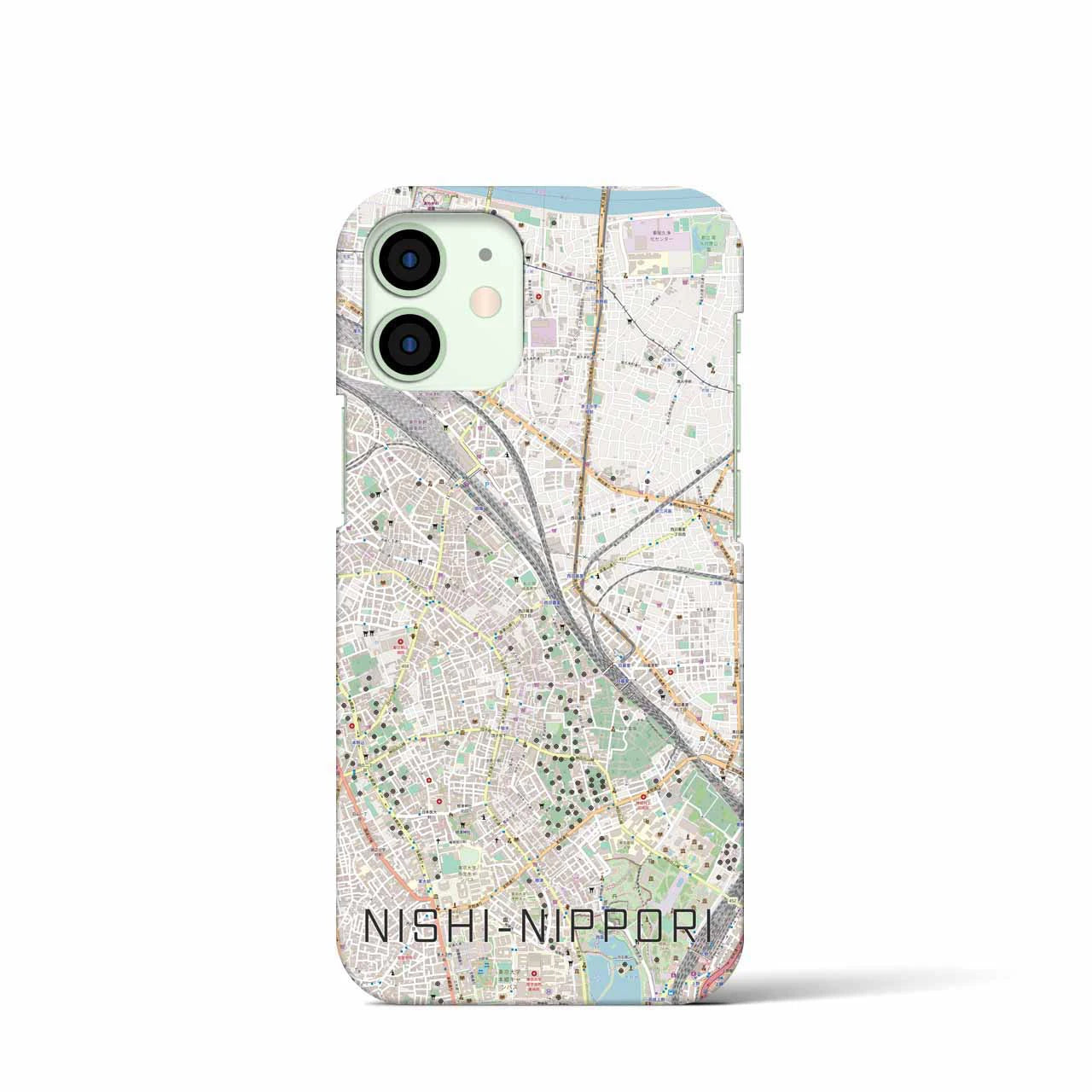 【西日暮里】地図柄iPhoneケース（バックカバータイプ・ナチュラル）iPhone 12 mini 用