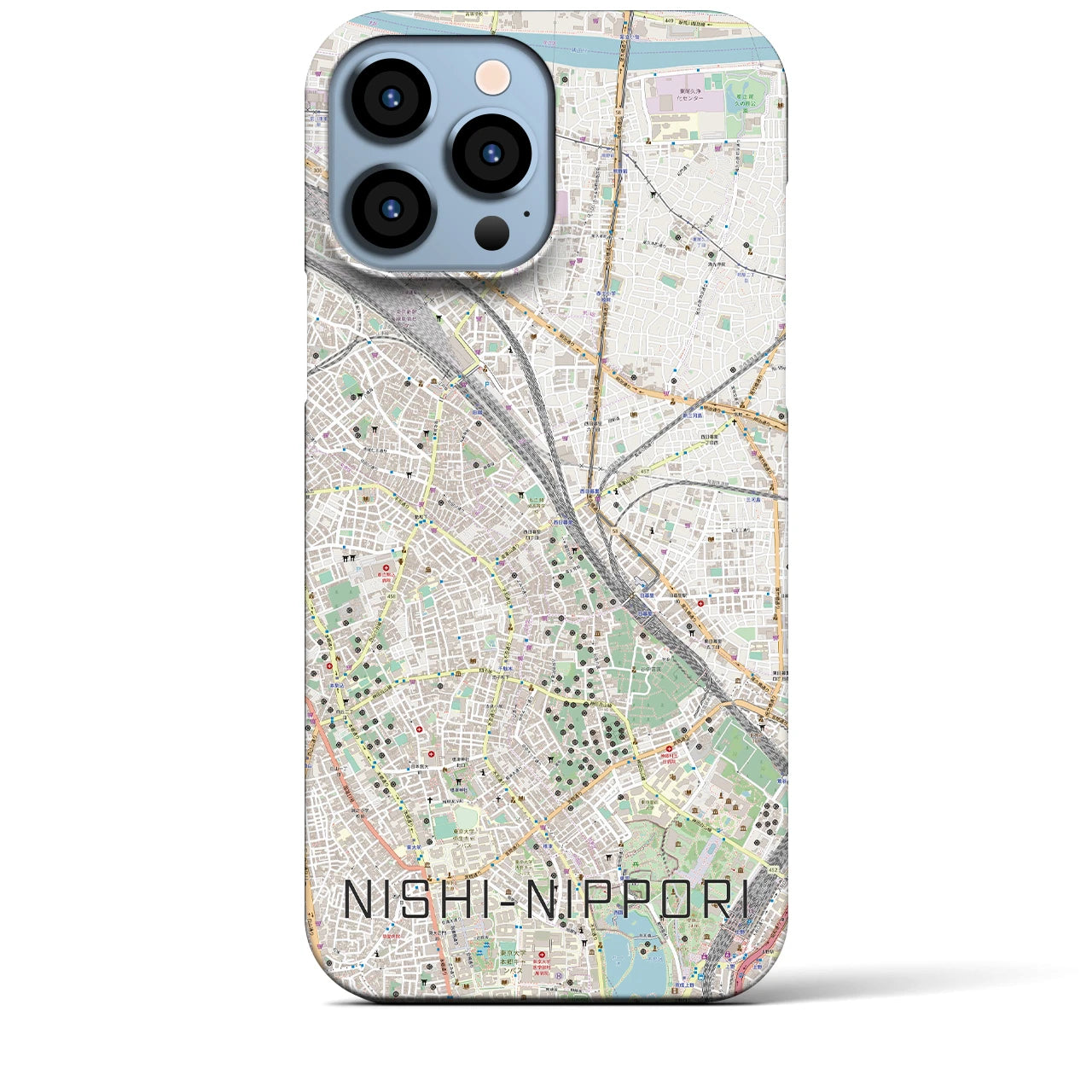 【西日暮里】地図柄iPhoneケース（バックカバータイプ・ナチュラル）iPhone 13 Pro Max 用