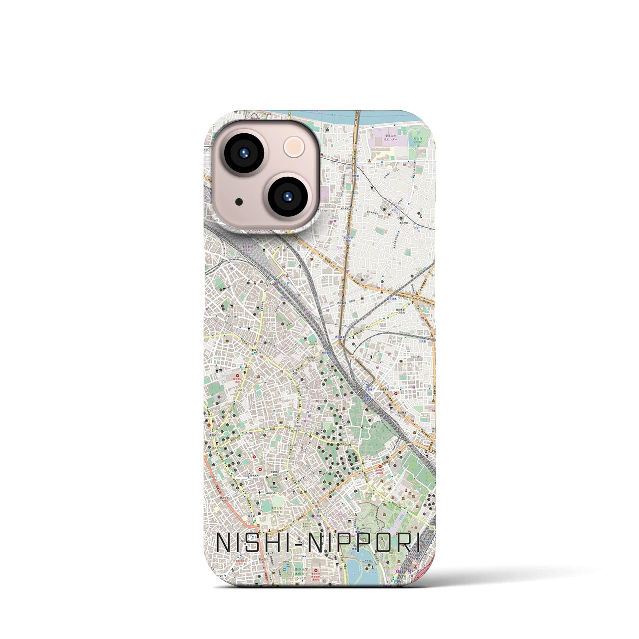【西日暮里】地図柄iPhoneケース（バックカバータイプ・ナチュラル）iPhone 13 mini 用