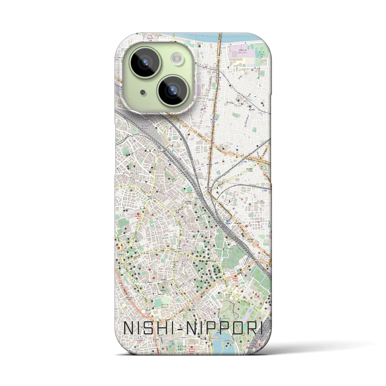 【西日暮里】地図柄iPhoneケース（バックカバータイプ・ナチュラル）iPhone 15 用