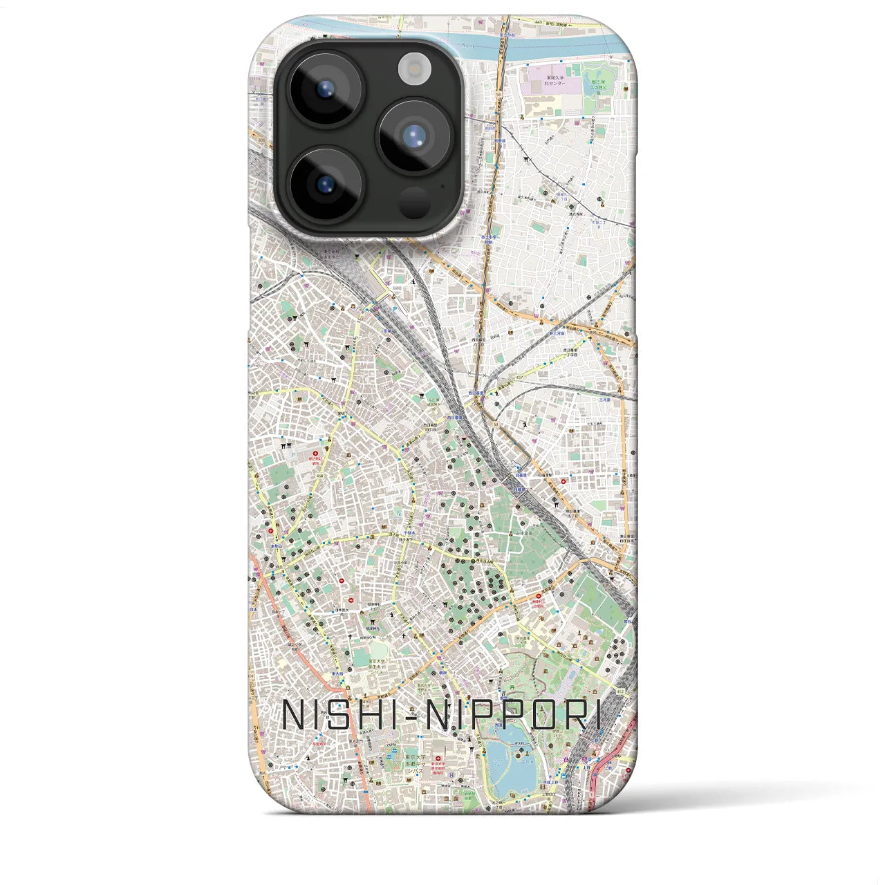 【西日暮里】地図柄iPhoneケース（バックカバータイプ・ナチュラル）iPhone 15 Pro Max 用