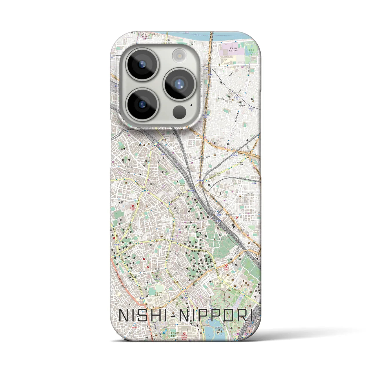 【西日暮里】地図柄iPhoneケース（バックカバータイプ・ナチュラル）iPhone 15 Pro 用