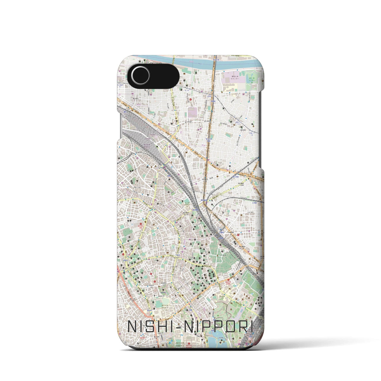 【西日暮里】地図柄iPhoneケース（バックカバータイプ・ナチュラル）iPhone SE（第3 / 第2世代） / 8 / 7 / 6s / 6 用