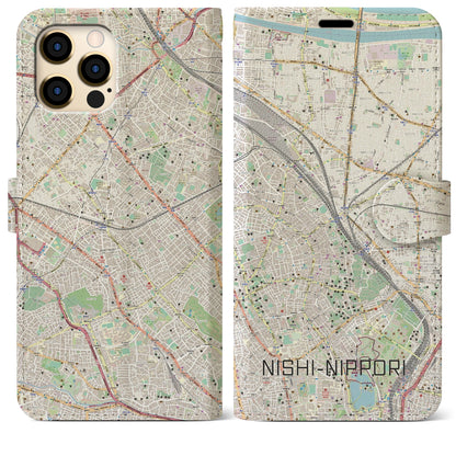 【西日暮里】地図柄iPhoneケース（手帳両面タイプ・ナチュラル）iPhone 12 Pro Max 用