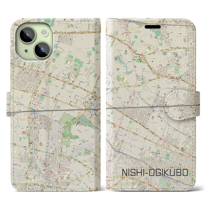【西荻窪2（東京都）】地図柄iPhoneケース（手帳タイプ）ナチュラル・iPhone 15 用