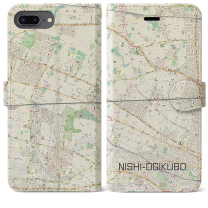 【西荻窪2（東京都）】地図柄iPhoneケース（手帳タイプ）ナチュラル・iPhone 8Plus /7Plus / 6sPlus / 6Plus 用