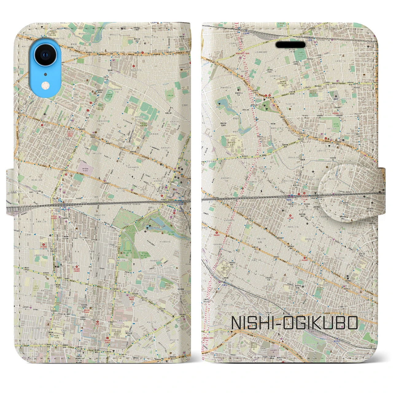 【西荻窪2】地図柄iPhoneケース（手帳両面タイプ・ナチュラル）iPhone XR 用