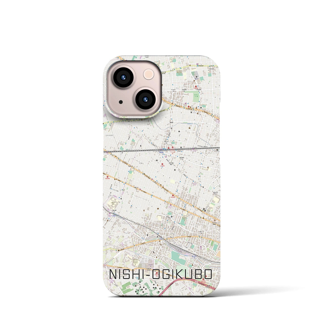 【西荻窪】地図柄iPhoneケース（バックカバータイプ・ナチュラル）iPhone 13 mini 用