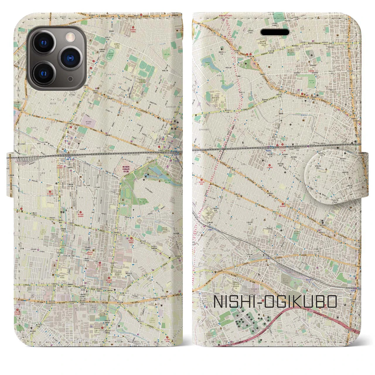 【西荻窪】地図柄iPhoneケース（手帳両面タイプ・ナチュラル）iPhone 11 Pro Max 用