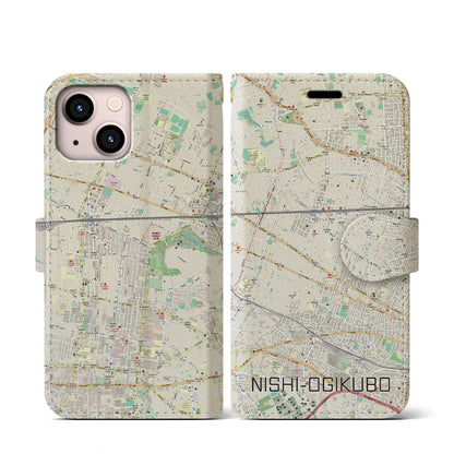 【西荻窪（東京都）】地図柄iPhoneケース（手帳タイプ）ナチュラル・iPhone 13 mini 用