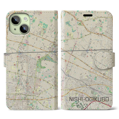 【西荻窪（東京都）】地図柄iPhoneケース（手帳タイプ）ナチュラル・iPhone 15 用
