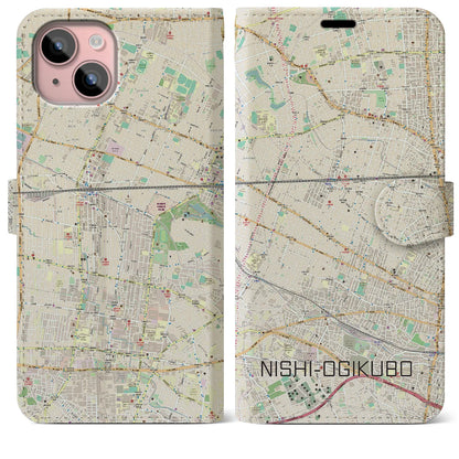 【西荻窪（東京都）】地図柄iPhoneケース（手帳タイプ）ナチュラル・iPhone 15 Plus 用
