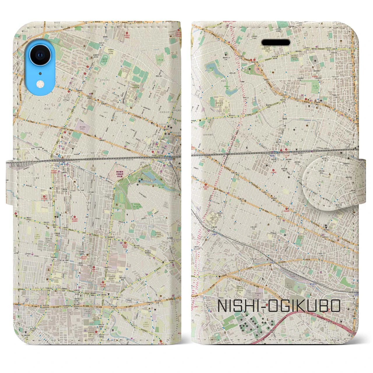 【西荻窪】地図柄iPhoneケース（手帳両面タイプ・ナチュラル）iPhone XR 用