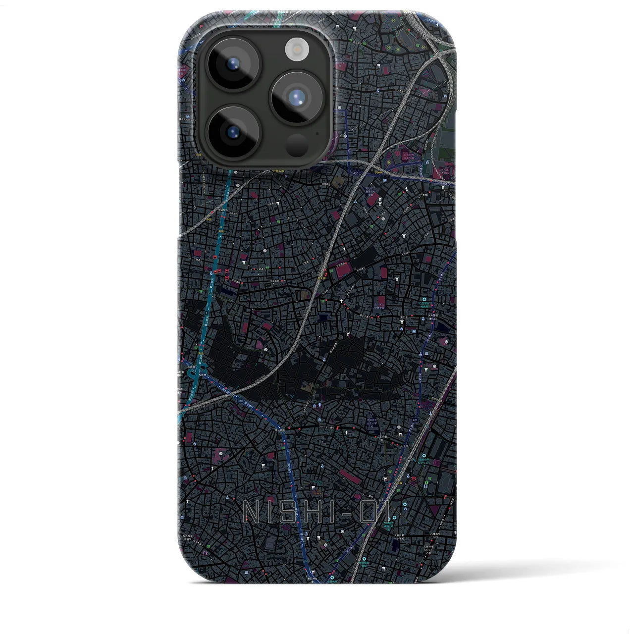 【西大井】地図柄iPhoneケース（バックカバータイプ・ブラック）iPhone 15 Pro Max 用