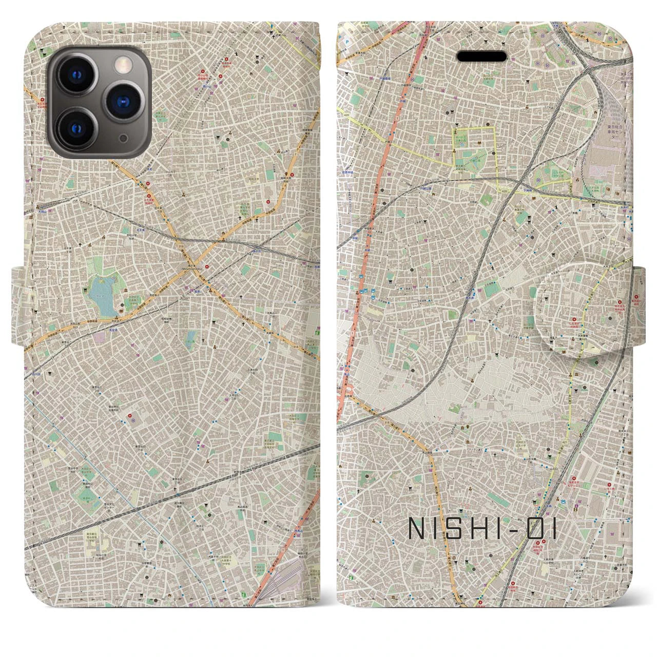 【西大井】地図柄iPhoneケース（手帳両面タイプ・ナチュラル）iPhone 11 Pro Max 用