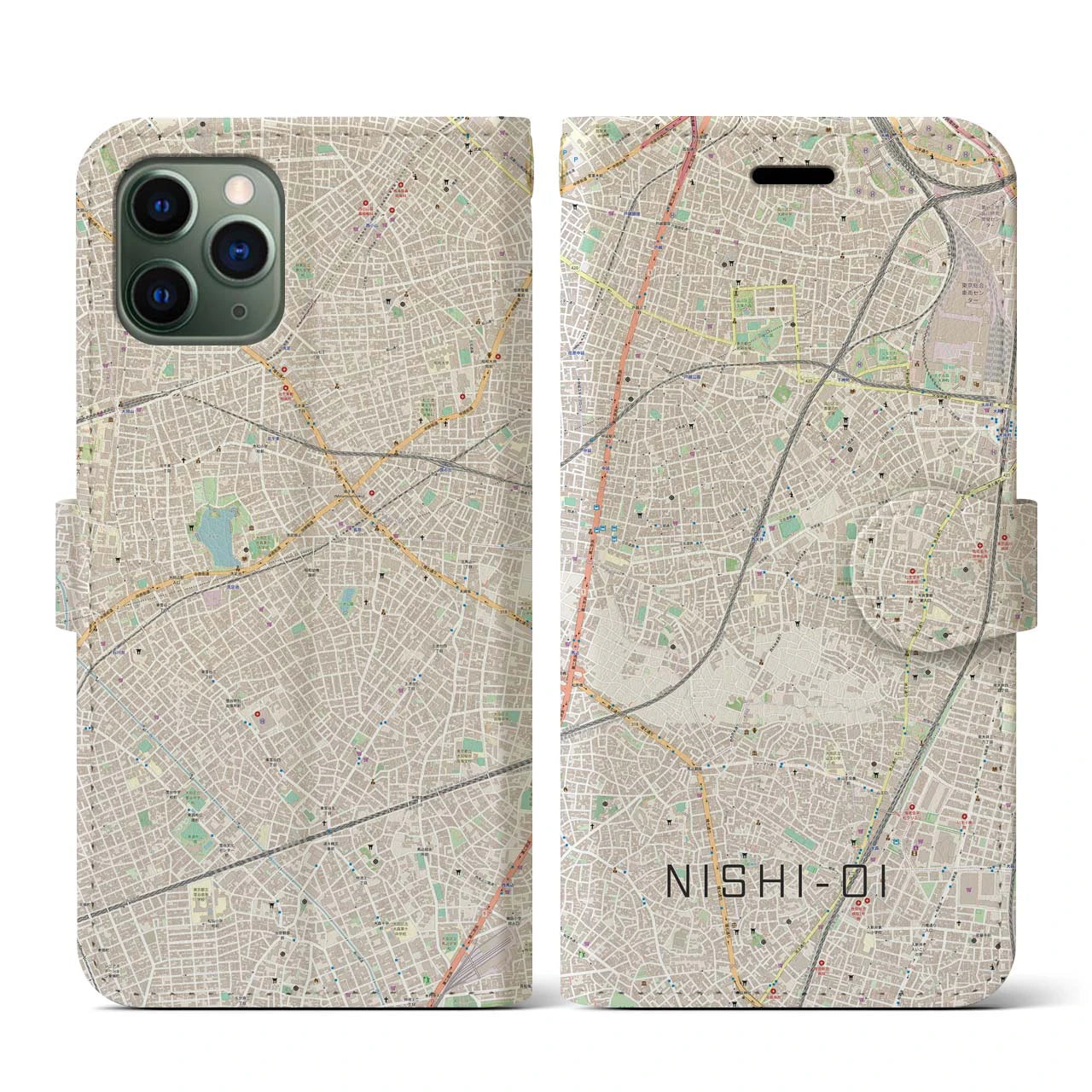 【西大井】地図柄iPhoneケース（手帳両面タイプ・ナチュラル）iPhone 11 Pro 用