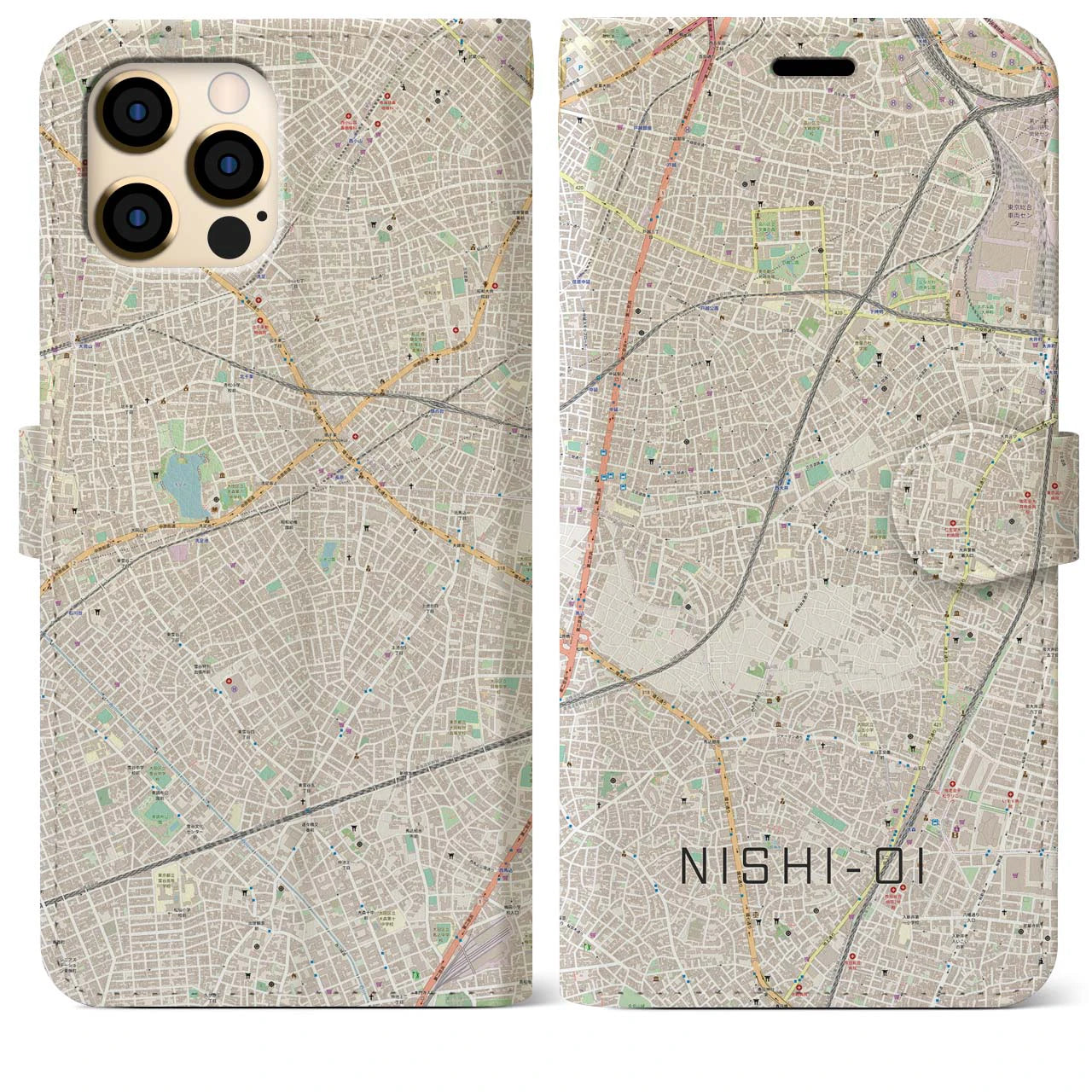 【西大井】地図柄iPhoneケース（手帳両面タイプ・ナチュラル）iPhone 12 Pro Max 用