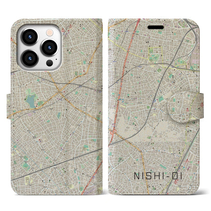 【西大井（東京都）】地図柄iPhoneケース（手帳タイプ）ナチュラル・iPhone 13 Pro 用