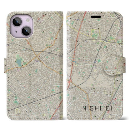 【西大井（東京都）】地図柄iPhoneケース（手帳タイプ）ナチュラル・iPhone 14 用