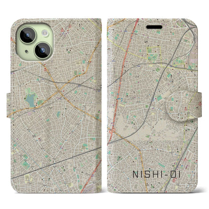 【西大井（東京都）】地図柄iPhoneケース（手帳タイプ）ナチュラル・iPhone 15 用