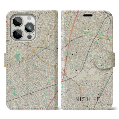 【西大井（東京都）】地図柄iPhoneケース（手帳タイプ）ナチュラル・iPhone 15 Pro 用