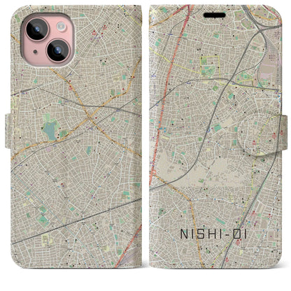 【西大井（東京都）】地図柄iPhoneケース（手帳タイプ）ナチュラル・iPhone 15 Plus 用