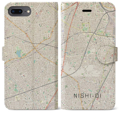 【西大井（東京都）】地図柄iPhoneケース（手帳タイプ）ナチュラル・iPhone 8Plus /7Plus / 6sPlus / 6Plus 用