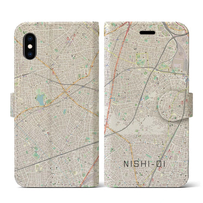 【西大井（東京都）】地図柄iPhoneケース（手帳タイプ）ナチュラル・iPhone XS / X 用