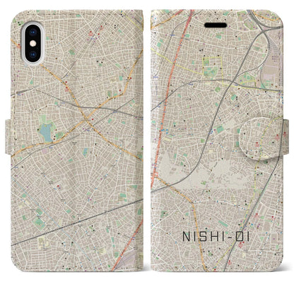 【西大井（東京都）】地図柄iPhoneケース（手帳タイプ）ナチュラル・iPhone XS Max 用