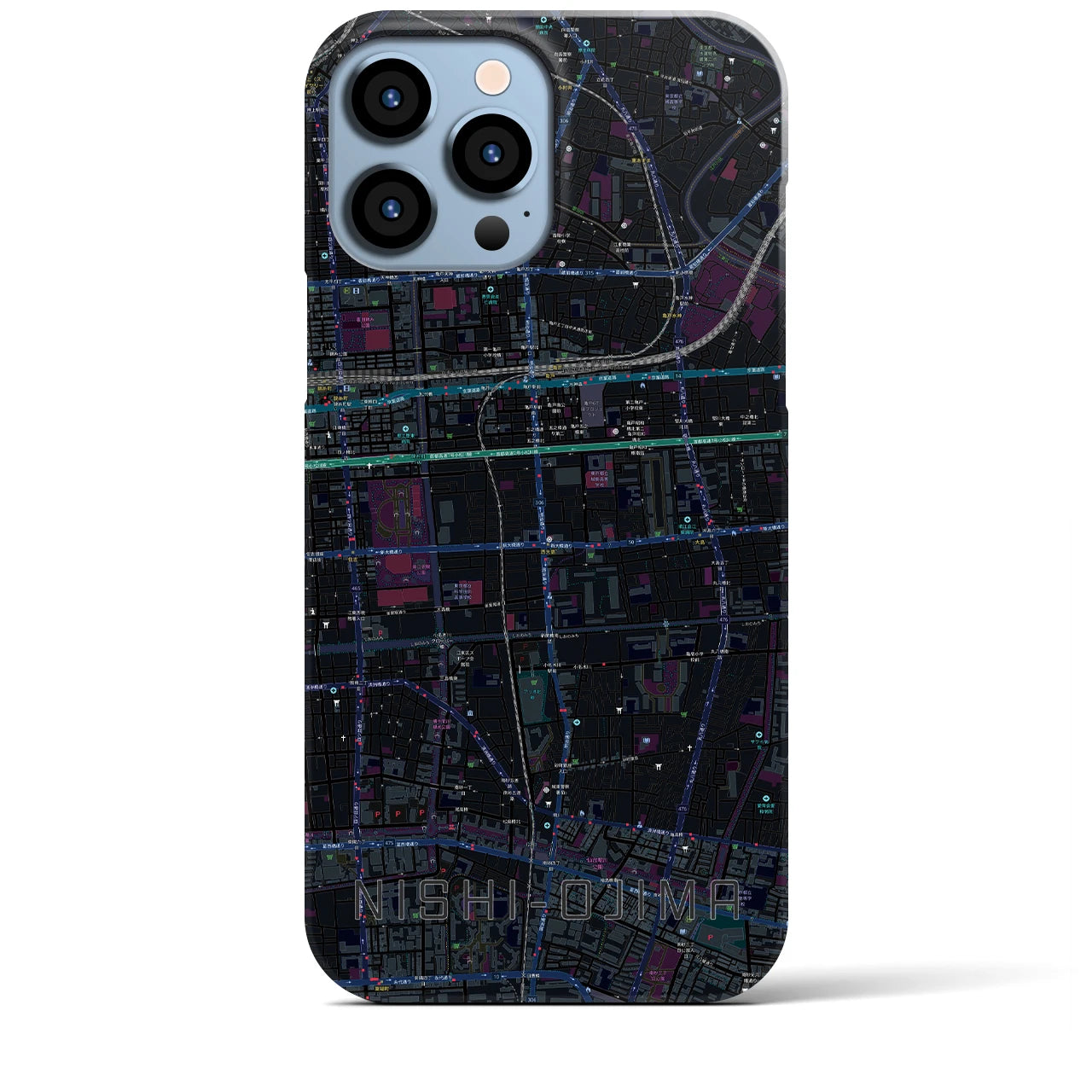 【西大島】地図柄iPhoneケース（バックカバータイプ・ブラック）iPhone 13 Pro Max 用