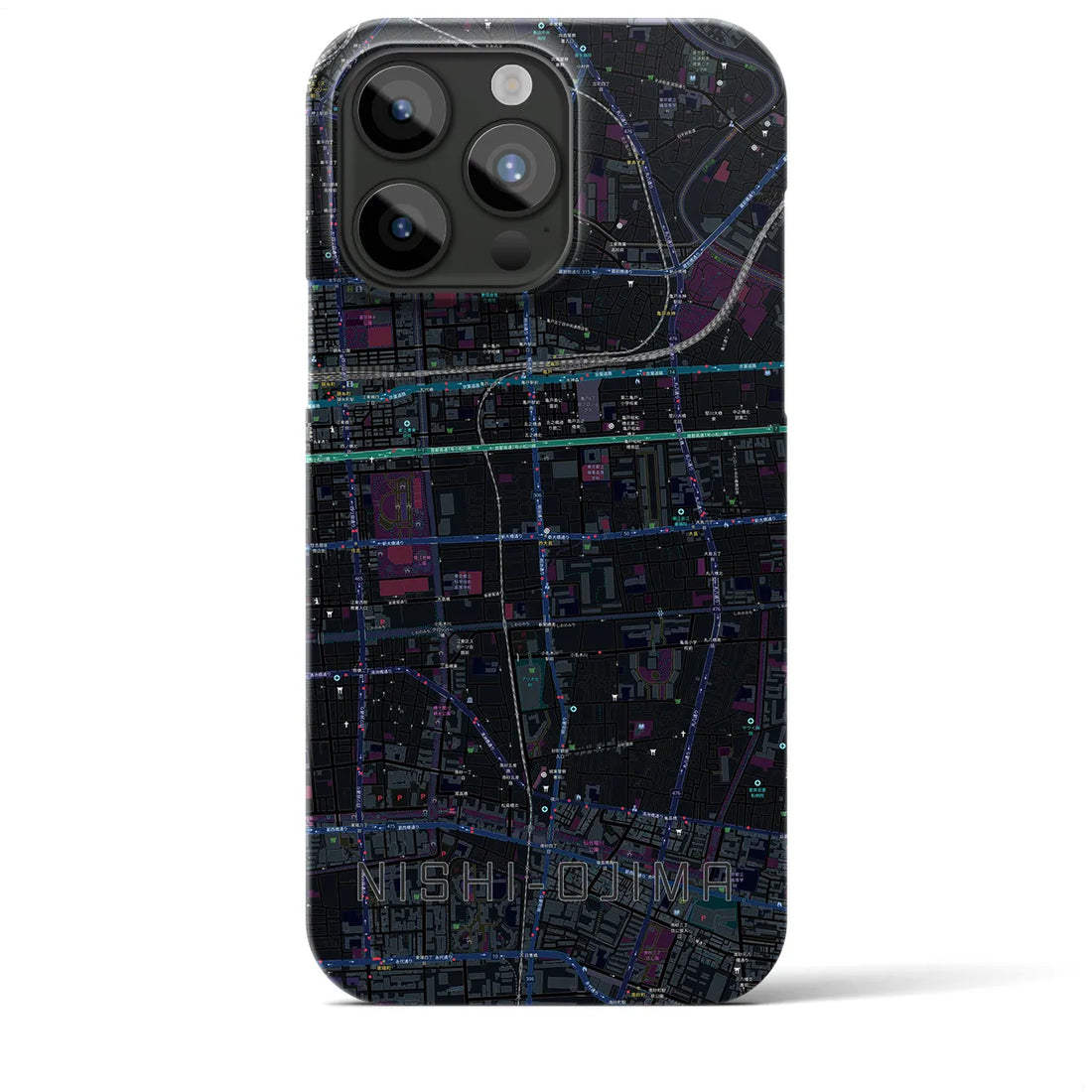【西大島】地図柄iPhoneケース（バックカバータイプ・ブラック）iPhone 15 Pro Max 用