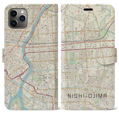 【西大島（東京都）】地図柄iPhoneケース（手帳タイプ）ナチュラル・iPhone 11 Pro Max 用