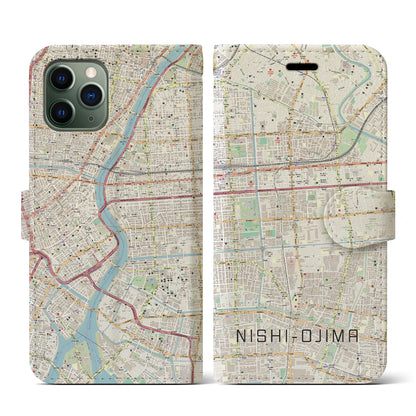 【西大島（東京都）】地図柄iPhoneケース（手帳タイプ）ナチュラル・iPhone 11 Pro 用