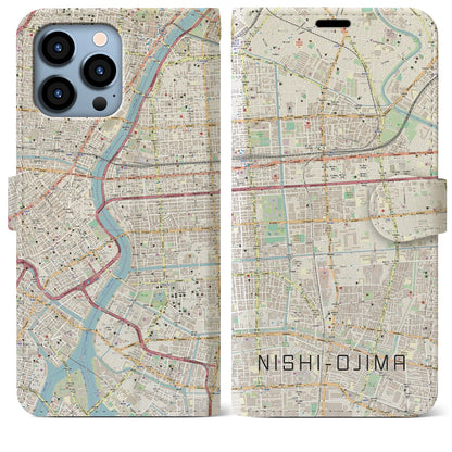 【西大島（東京都）】地図柄iPhoneケース（手帳タイプ）ナチュラル・iPhone 13 Pro Max 用