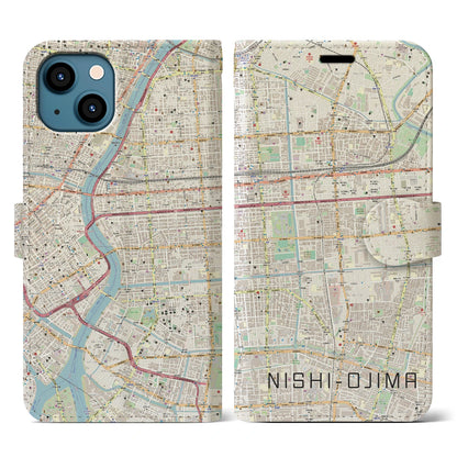 【西大島（東京都）】地図柄iPhoneケース（手帳タイプ）ナチュラル・iPhone 13 用