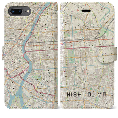 【西大島（東京都）】地図柄iPhoneケース（手帳タイプ）ナチュラル・iPhone 8Plus /7Plus / 6sPlus / 6Plus 用