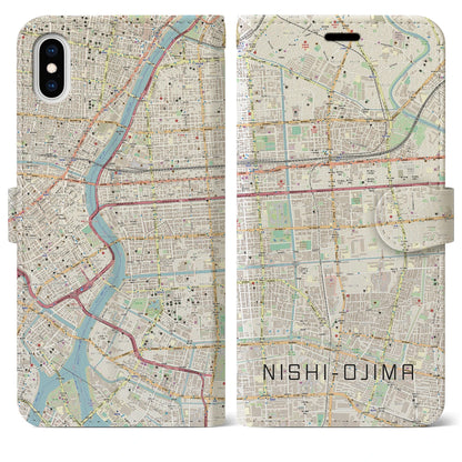 【西大島（東京都）】地図柄iPhoneケース（手帳タイプ）ナチュラル・iPhone XS Max 用