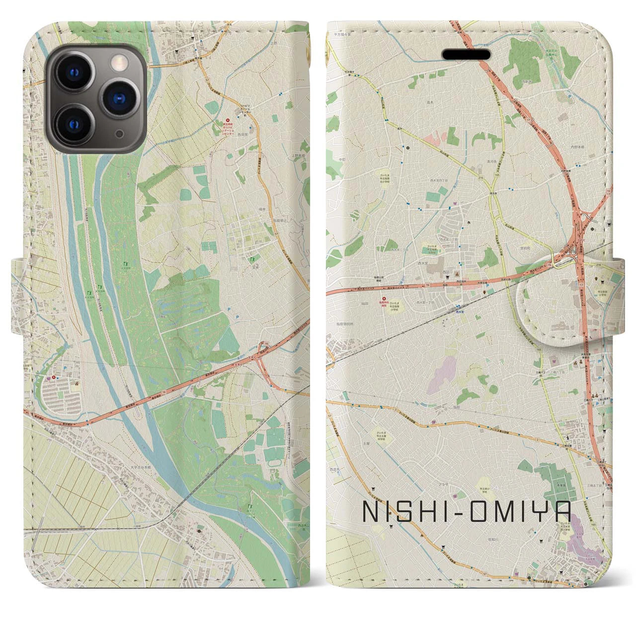 【西大宮】地図柄iPhoneケース（手帳両面タイプ・ナチュラル）iPhone 11 Pro Max 用