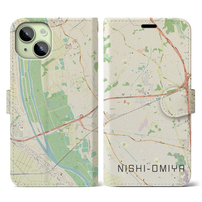【西大宮（埼玉県）】地図柄iPhoneケース（手帳タイプ）ナチュラル・iPhone 15 用