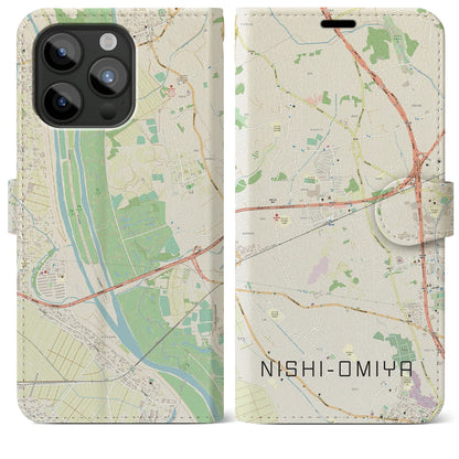 【西大宮（埼玉県）】地図柄iPhoneケース（手帳タイプ）ナチュラル・iPhone 15 Pro Max 用