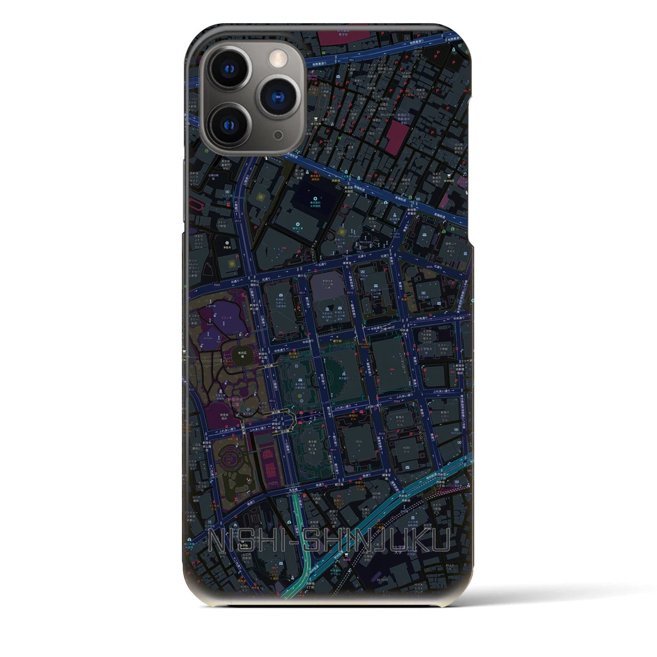 【西新宿】地図柄iPhoneケース（バックカバータイプ・ブラック）iPhone 11 Pro Max 用