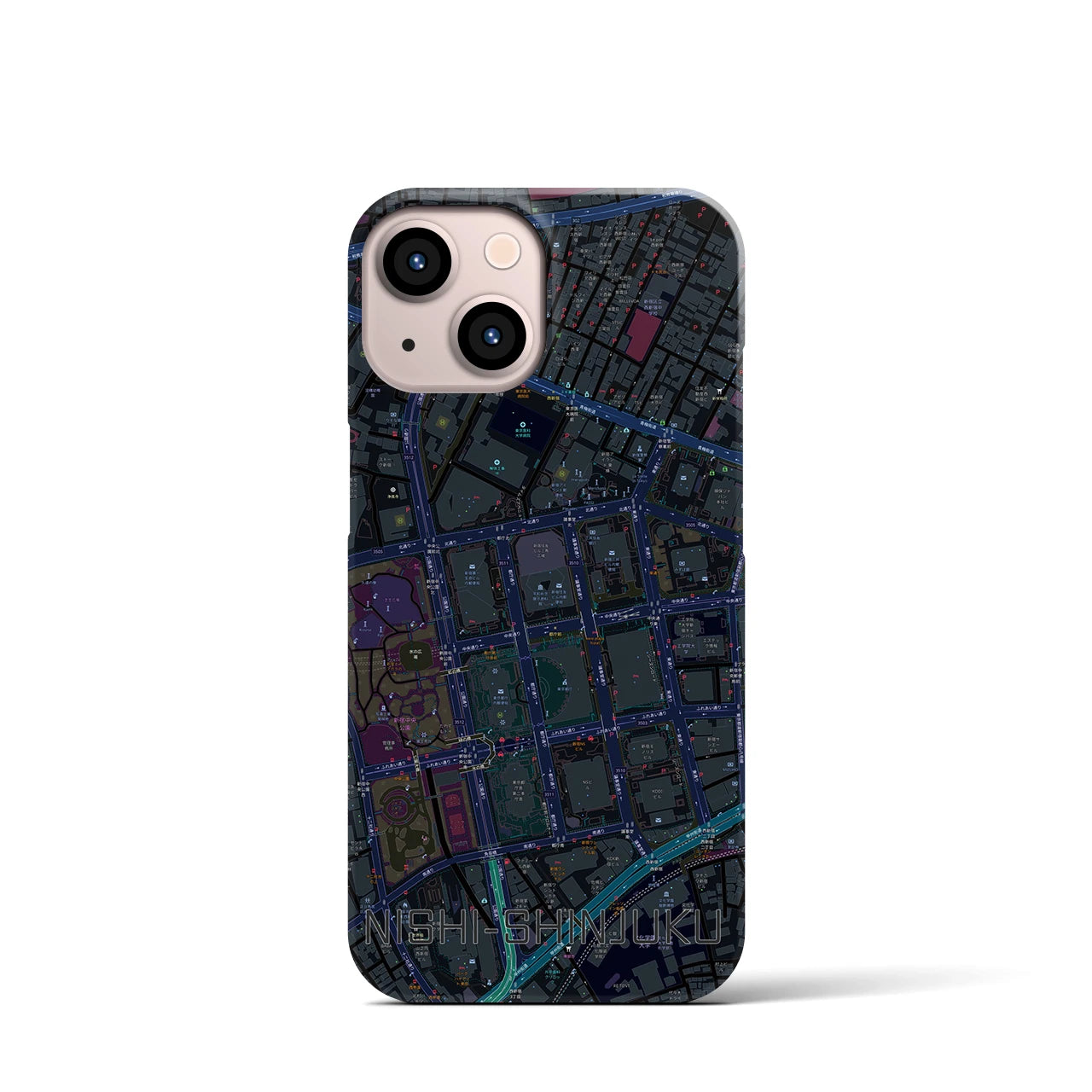【西新宿】地図柄iPhoneケース（バックカバータイプ・ブラック）iPhone 13 mini 用