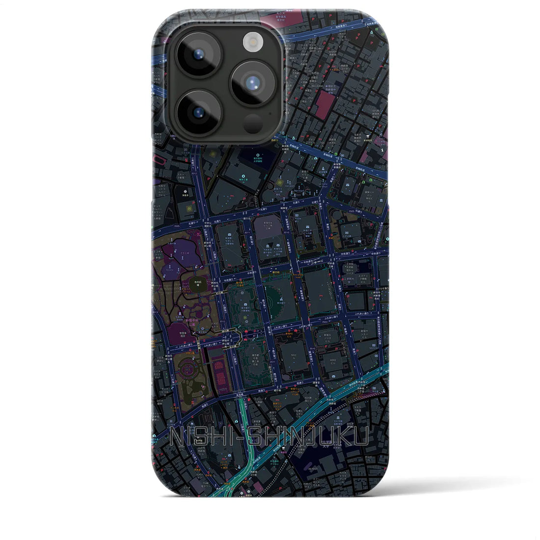 【西新宿】地図柄iPhoneケース（バックカバータイプ・ブラック）iPhone 15 Pro Max 用